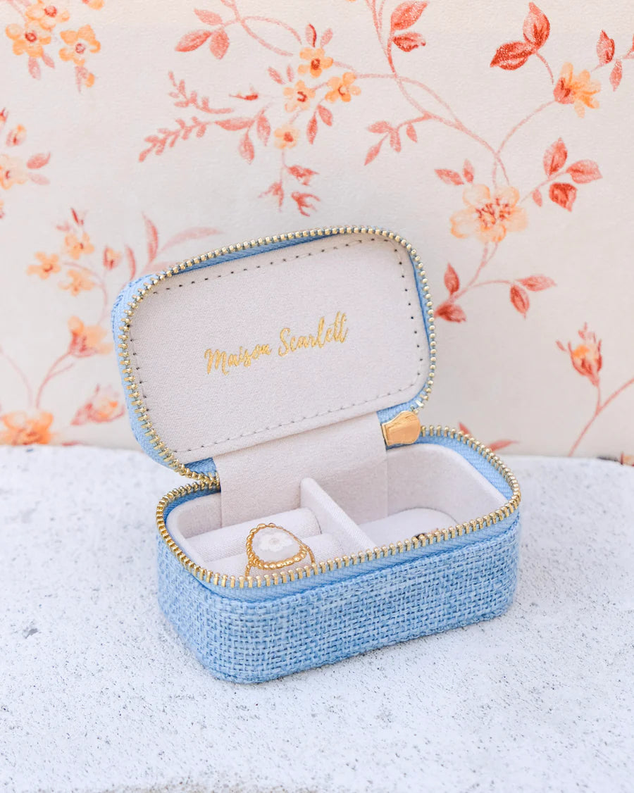 Boîte à bijoux Marie Maison Scarlett, lin, bleu clair, boite à bijoux de voyage, rangement bijoux femme, idée cadeau fête des mères, idée cadeau femme