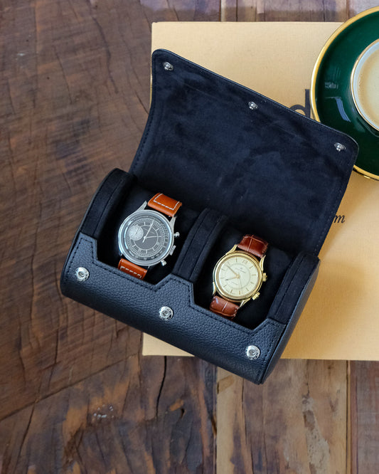 Boîte à montres James Maison Scarlett, Cuir noir, Boîte à montres de voyage, Rangement pour montres. Protection pour montres