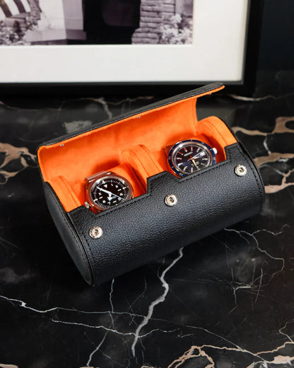Boîte à montres James Maison Scarlett, orange et noir, 2 emplacements, Boite à montres, boite à bijoux pour homme, Boites à bjioux 2 montres, boites à bijoux 3 montres, Idée cadeau pour homme, idée cadeau fête des père, cadeau utile pour les hommes