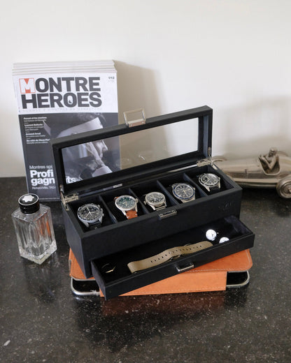 Boîte à montres Jean Maison Scarlett, Cuir noir, Boîte à montres et bracelets, Rangement pour montres. Protection pour montres. Idées de cadeaux pour hommes