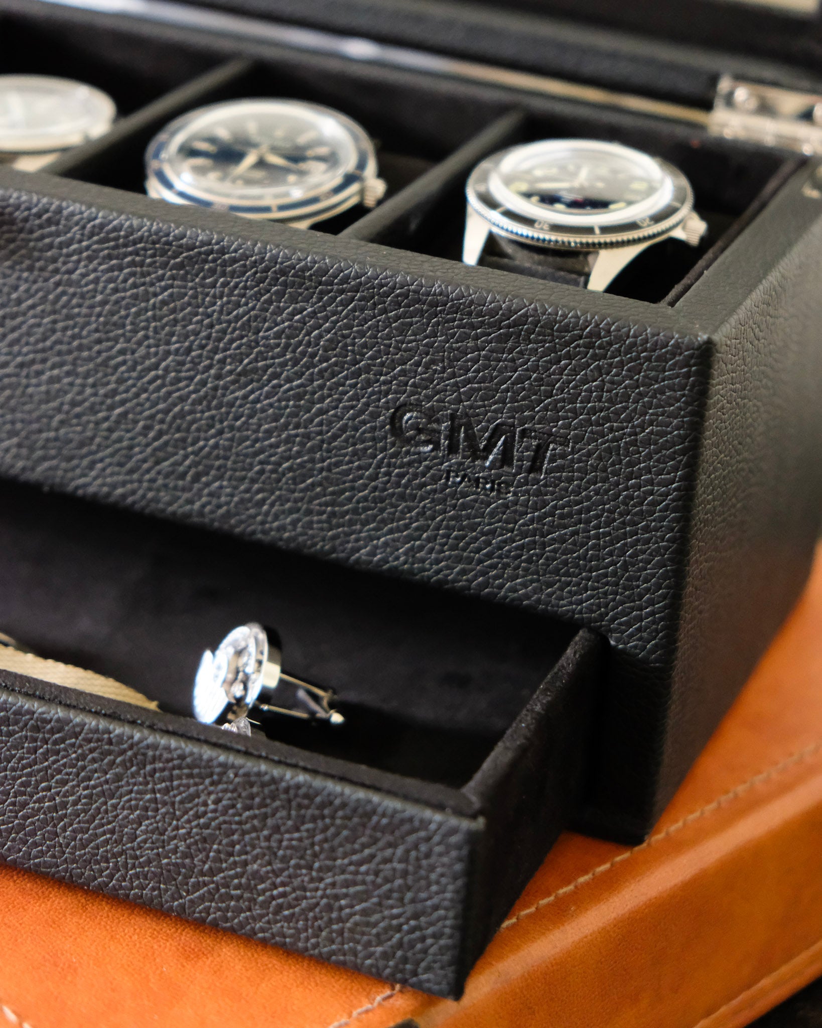 Boîte à montres Jean Maison Scarlett, Cuir noir, Boîte à montres et bracelets, Rangement pour montres. Protection pour montres. Idées de cadeaux pour hommes