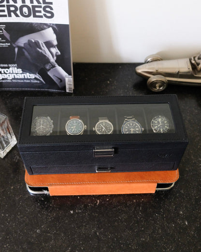 Boîte à montres Jean Maison Scarlett, Cuir noir, Boîte à montres et bracelets, Rangement pour montres. Protection pour montres. Idées de cadeaux pour hommes