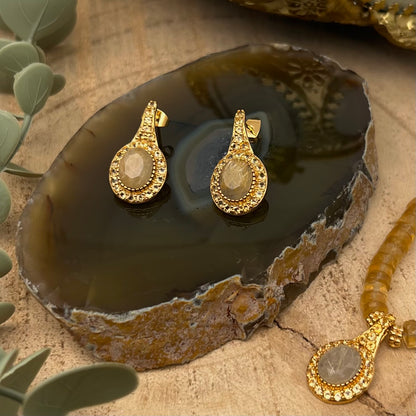 Boucles d'oreilles Anastasia quartz rutile or, au fil de lo