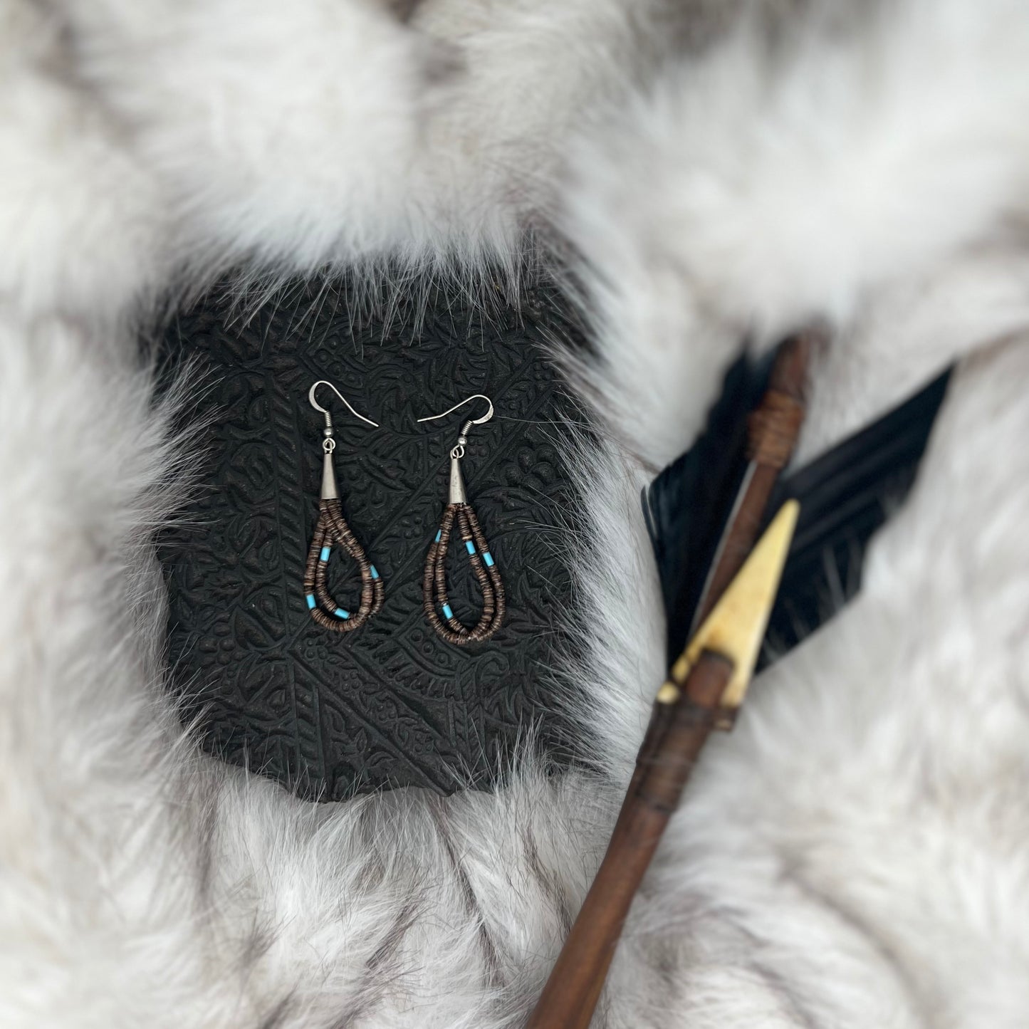 Boucles d'oreilles Bini en heishi et en turquoise