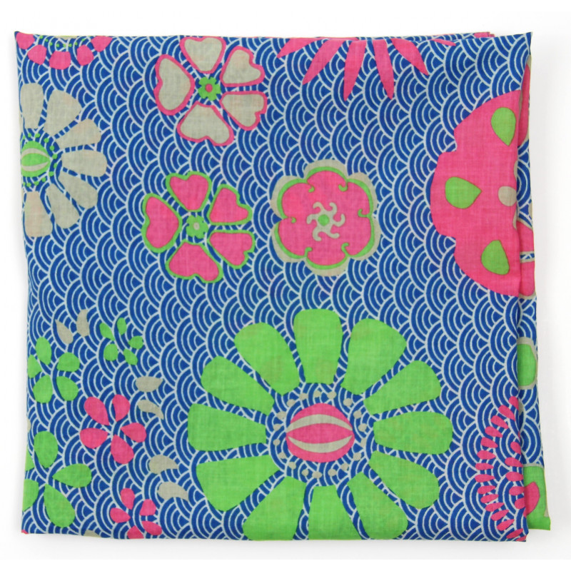 Carré de coton Seigaiha, carré de coton Les belles vagabondes, carré de coton bleu, foulard bleu, accessoire de mode pour femme, accessoire de mode, Idée de cadeau femme, foulard en 100% coton, 100% coton Bio