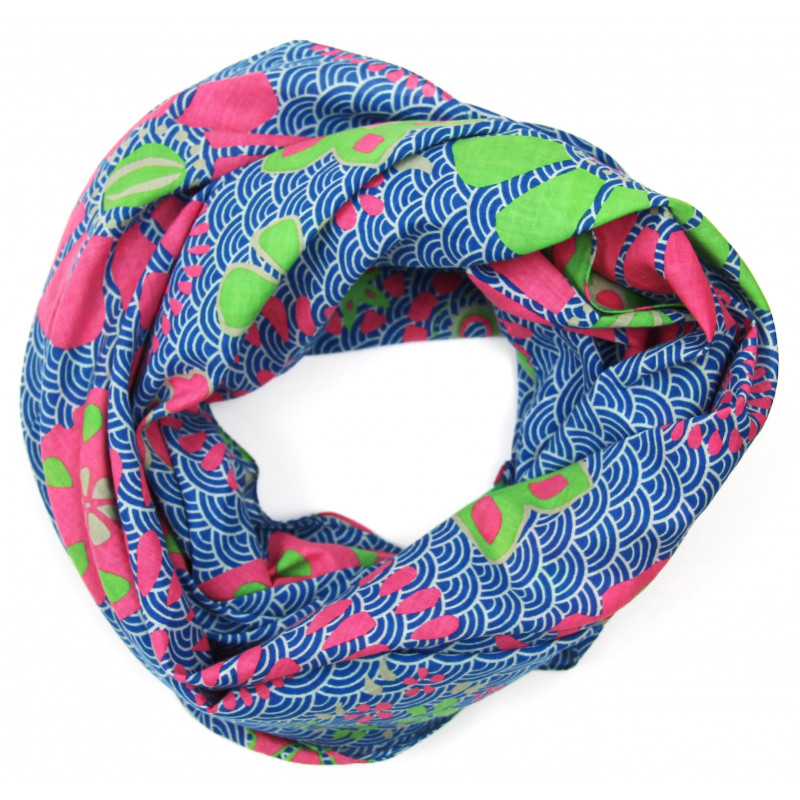 Carré de coton Seigaiha, carré de coton Les belles vagabondes, carré de coton bleu, foulard bleu, accessoire de mode pour femme, accessoire de mode, Idée de cadeau femme, foulard en 100% coton, 100% coton Bio