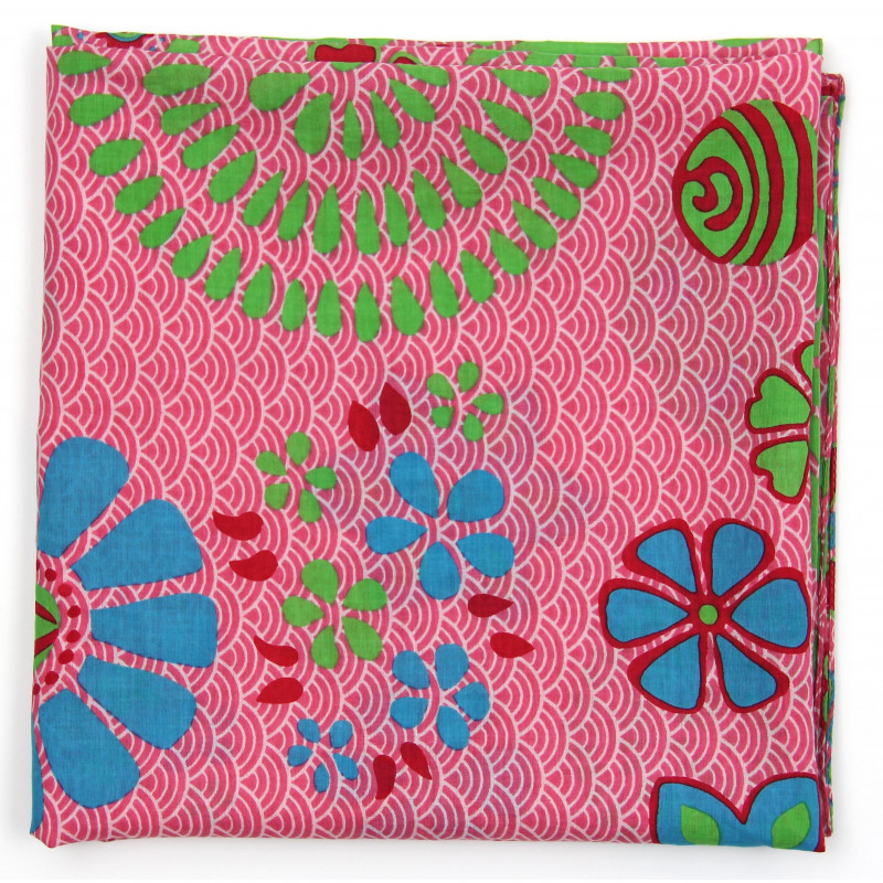Carré de coton Seigaiha, carré de coton Les belles vagabondes, carré de coton rose, foulard rose, accessoire de mode pour femme, accessoire de mode, Idée de cadeau femme, foulard en 100% coton, 100% coton Bio
