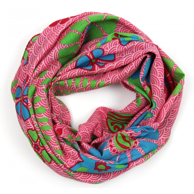 Carré de coton Seigaiha, carré de coton Les belles vagabondes, carré de coton rose, foulard rose, accessoire de mode pour femme, accessoire de mode, Idée de cadeau femme, foulard en 100% coton, 100% coton Bio