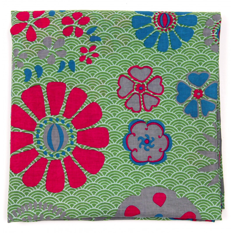 Carré de coton Seigaiha, carré de coton Les belles vagabondes, carré de coton vert, foulard vert, accessoire de mode pour femme, accessoire de mode, Idée de cadeau femme, foulard en 100% coton, 100% coton Bio