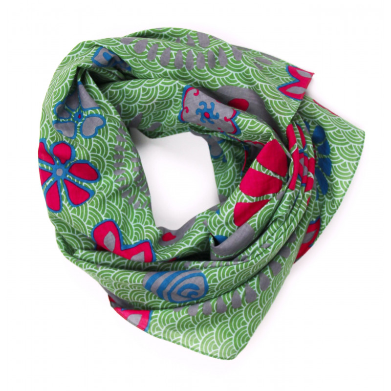 Carré de coton Seigaiha, carré de coton Les belles vagabondes, carré de coton vert, foulard vert, accessoire de mode pour femme, accessoire de mode, Idée de cadeau femme, foulard en 100% coton, 100% coton Bio