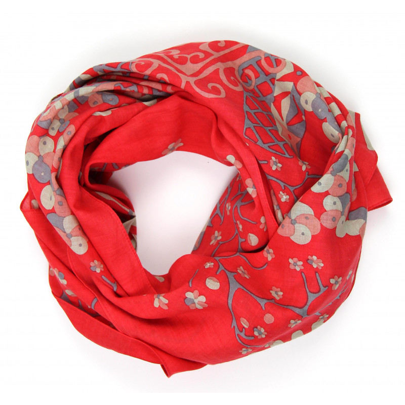 Carré en coton Mariko, carré en 100% coton bio, foulard pour femme, carré en coton pour femme, accessoire printemps pour femme, foulard rouge, carré rouge, compléter son look