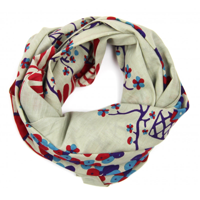 Carré en coton Mariko, carré en 100% coton bio, foulard pour femme, carré en coton pour femme, accessoire printemps pour femme, foulard beige, carré rouge, compléter son look