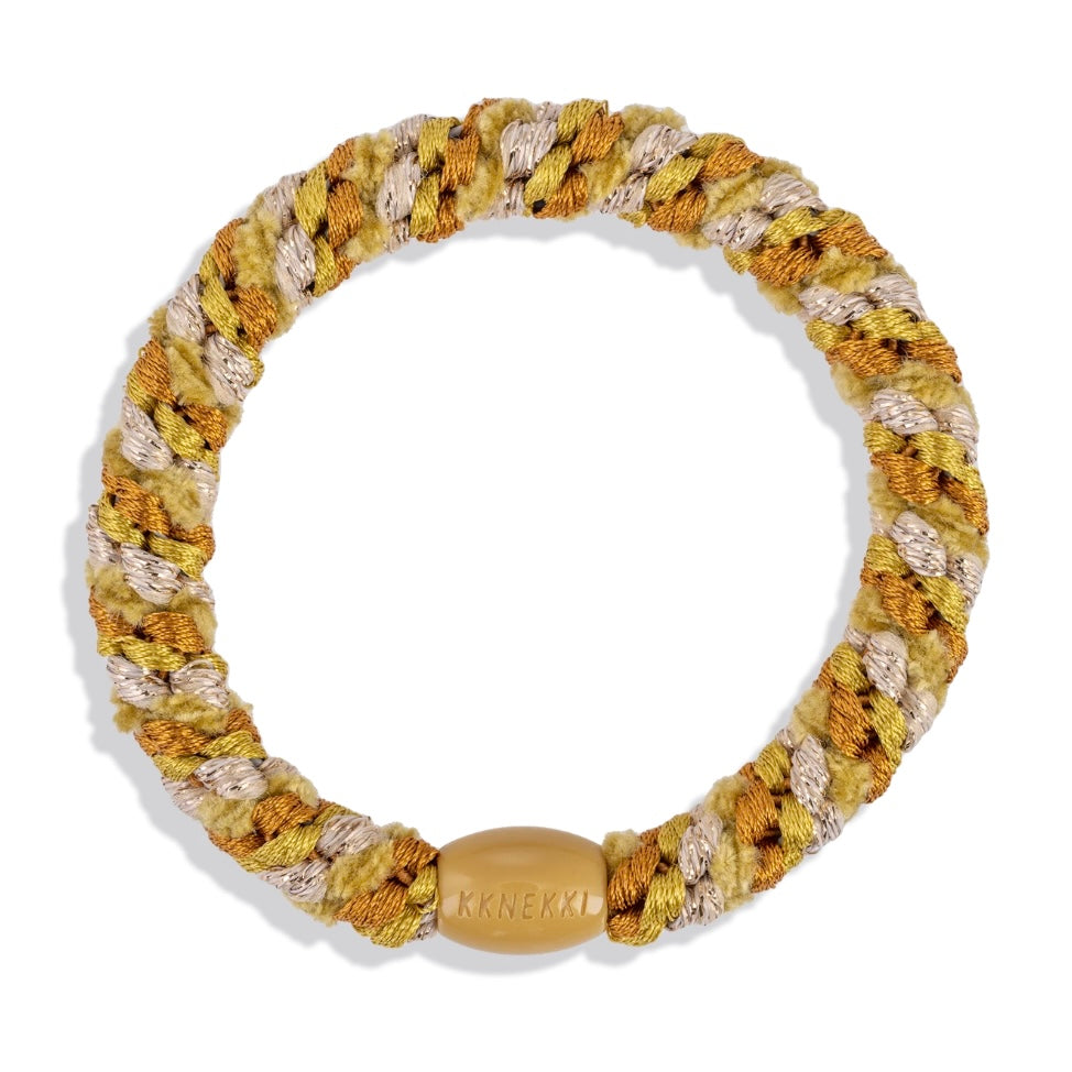 Chouchou Kknekki Multicouleurs Moutarde  de la marque Kknekki, élastique protecteur de cheveux