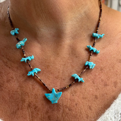 Collier fétiches harpo en turquoise et coquillage