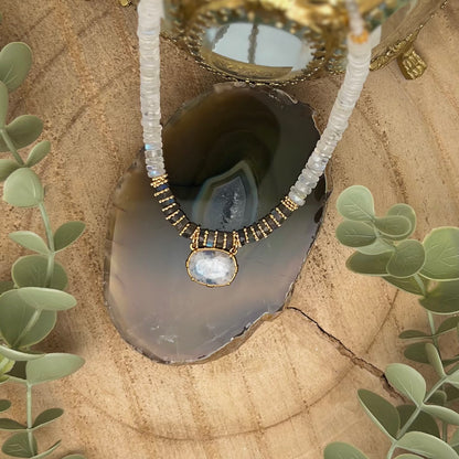 Collier opéra, Labradorite et labradorite blanche, au fil de lo
