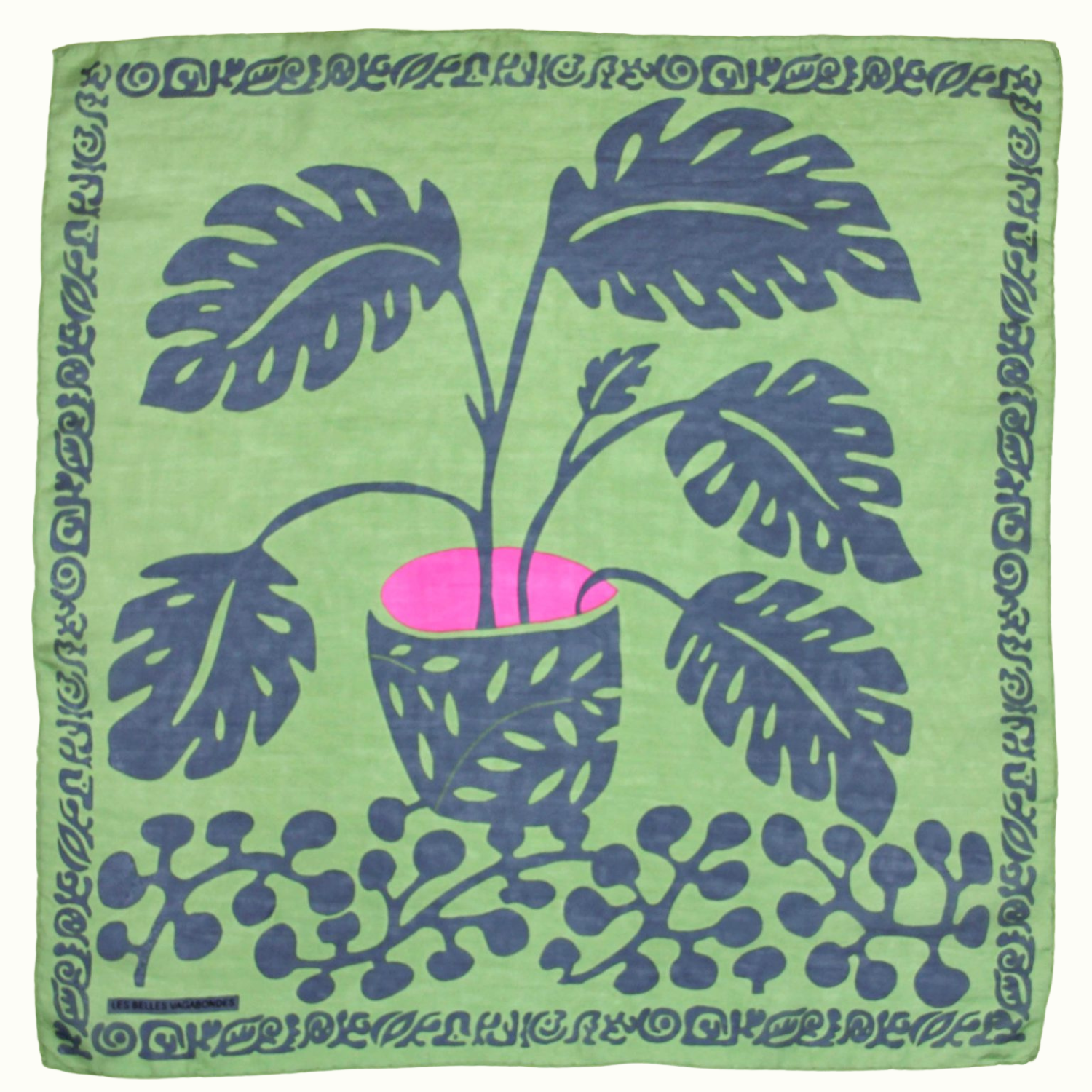 Mini Foulard Arum Kaki de la marque Les Belles Vagabondes, 100% Soie, Made In India, Dessiné en France