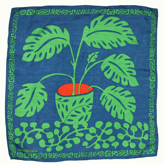 Mini Foulard Arum Vert de la marque Les Belles Vagabondes, 100% Soie, Made In India, Dessiné en France