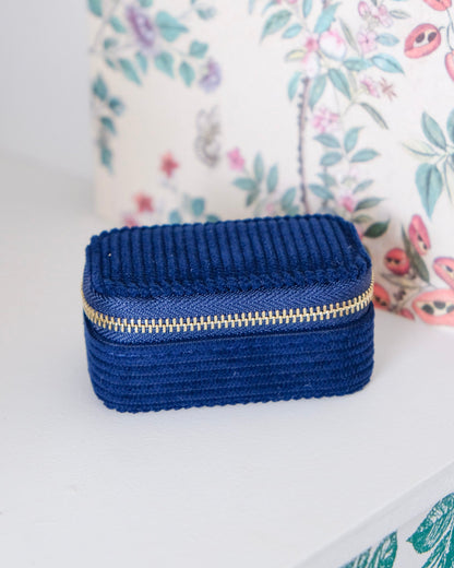 Mini boîte à bijoux Marie Maison Scarlett, Boîte à bijoux de voyage, Velours côtelé, Bleu Marine, A emporter dans son sac