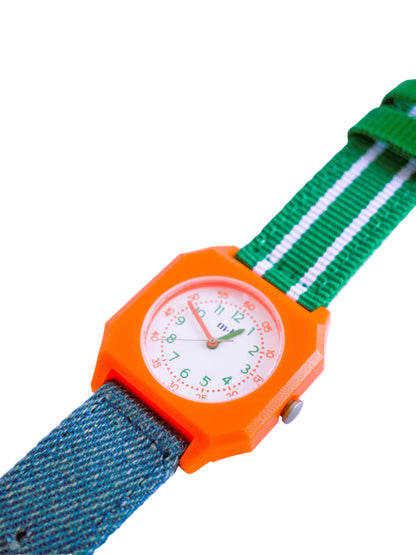 Montre Circus en denim et vert  pour enfant Mini Kyomo - Montre Mini Kyomo - Montre pour les enfants - Montres pour femmes - Montre pour garçon - Montre pour fille - Montre pour homme- Montres qui résiste sous l'eau - Montre pour apprendre l'heure