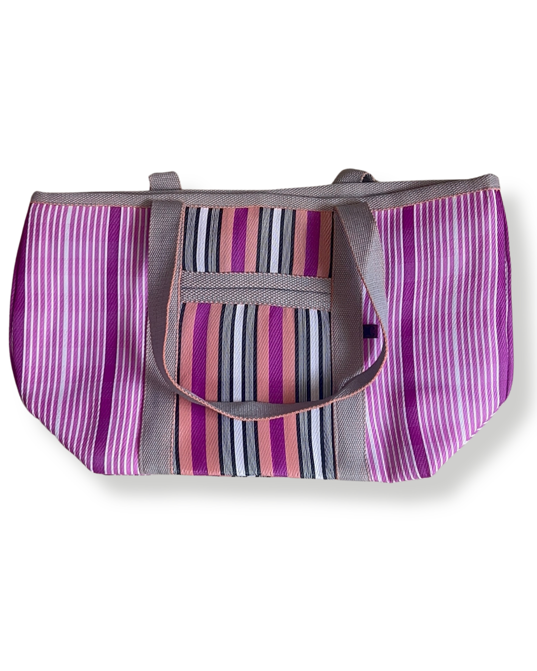 Sac de plage avec fermeture Babachic - sac de pique nique avec fermeture Babachic - sac de vacance - sac résistant au sable, sac avec fermeture- sac avec anse qui se porte sur l'épaule - Sac babachic - sac en plastique recyclé - sac avec pochette intégré - sac rose