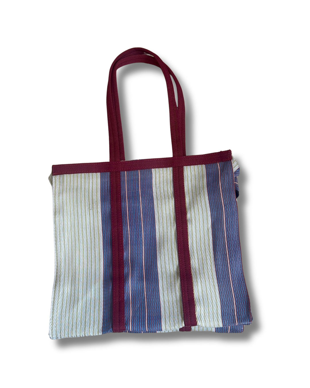 Sac carré - Plastique recyclé Babachic - sac format carré -  sac avec anses -  sac qui se porte à l'épaule - sac vintage -  sac rayé - Sac pour le marché - sac unique - sac en plastique recyclé - sac bordeaux
