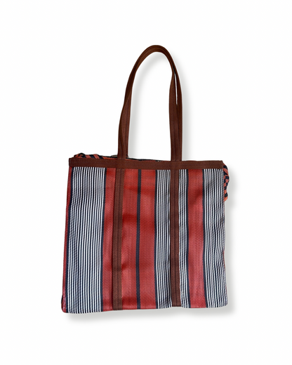Sac carré - Plastique recyclé Babachic - sac format carré -  sac avec anses -  sac qui se porte à l'épaule - sac vintage -  sac rayé - Sac pour le marché - sac unique - sac en plastique recyclé - sac terracotta