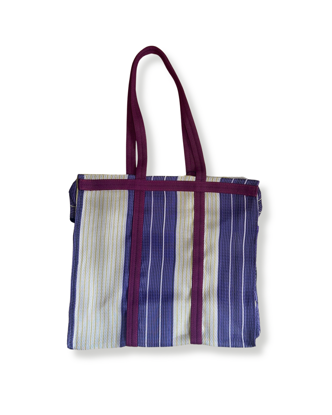 Sac carré - Plastique recyclé Babachic - sac format carré -  sac avec anses -  sac qui se porte à l'épaule - sac vintage -  sac rayé - Sac pour le marché - sac unique - sac en plastique recyclé - sac violet
