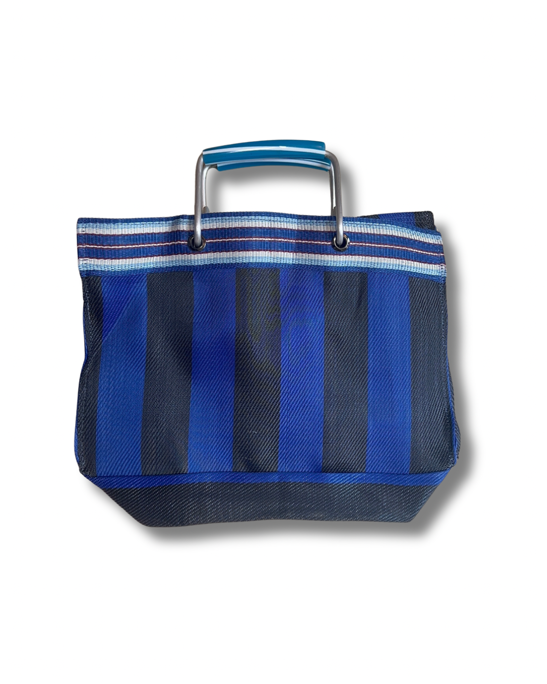 Sac vintage babachic - sac vintage en plastique recyclé -  sac vintage année 80 - sac coloré - sac de marché - sac de vacance - sac originale - sac avec anses - sac qui se porte à la main - sac bleu roi