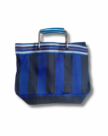Sac vintage babachic - sac vintage en plastique recyclé -  sac vintage année 80 - sac coloré - sac de marché - sac de vacance - sac originale - sac avec anses - sac qui se porte à la main - sac bleu roi