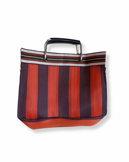 Sac vintage babachic - sac vintage en plastique recyclé -  sac vintage année 80 - sac coloré - sac de marché - sac de vacance - sac originale - sac avec anses - sac qui se porte à la main - sac orange et marron