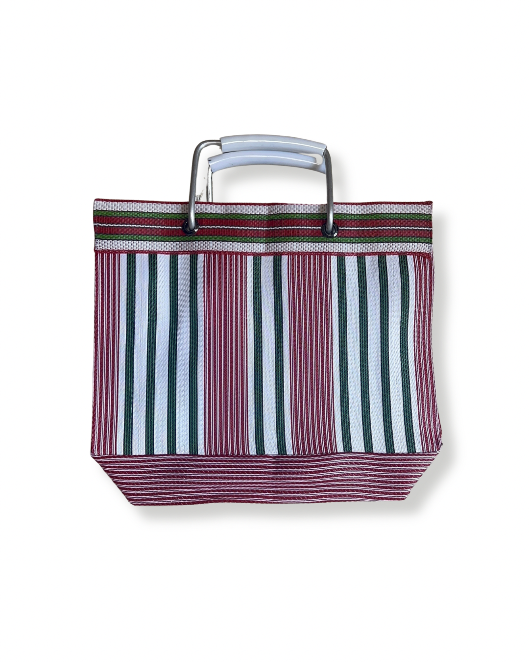 Sac vintage babachic - sac vintage en plastique recyclé -  sac vintage année 80 - sac coloré - sac de marché - sac de vacance - sac originale - sac avec anses - sac qui se porte à la main - sac rouge et vert