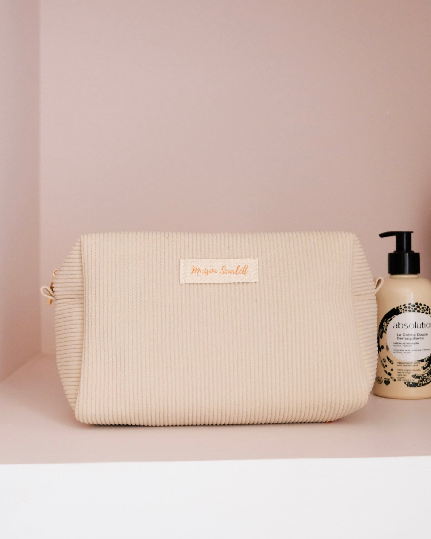 Trousse de toilette Charlotte Maison Scarlett, Grande taille, Beige , trousse de maquillage. 