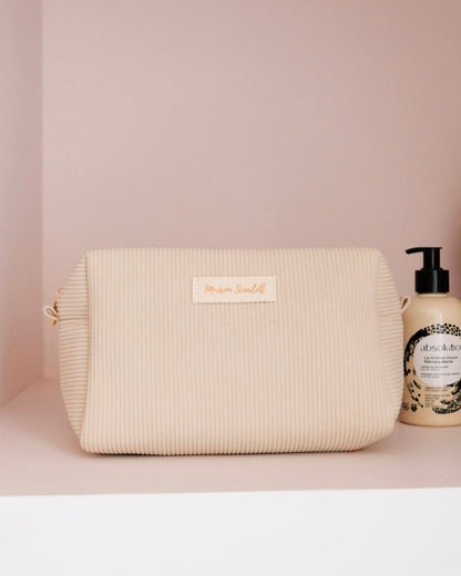 Trousse de toilette Charlotte Maison Scarlett, Grande taille, Beige , trousse de maquillage. 