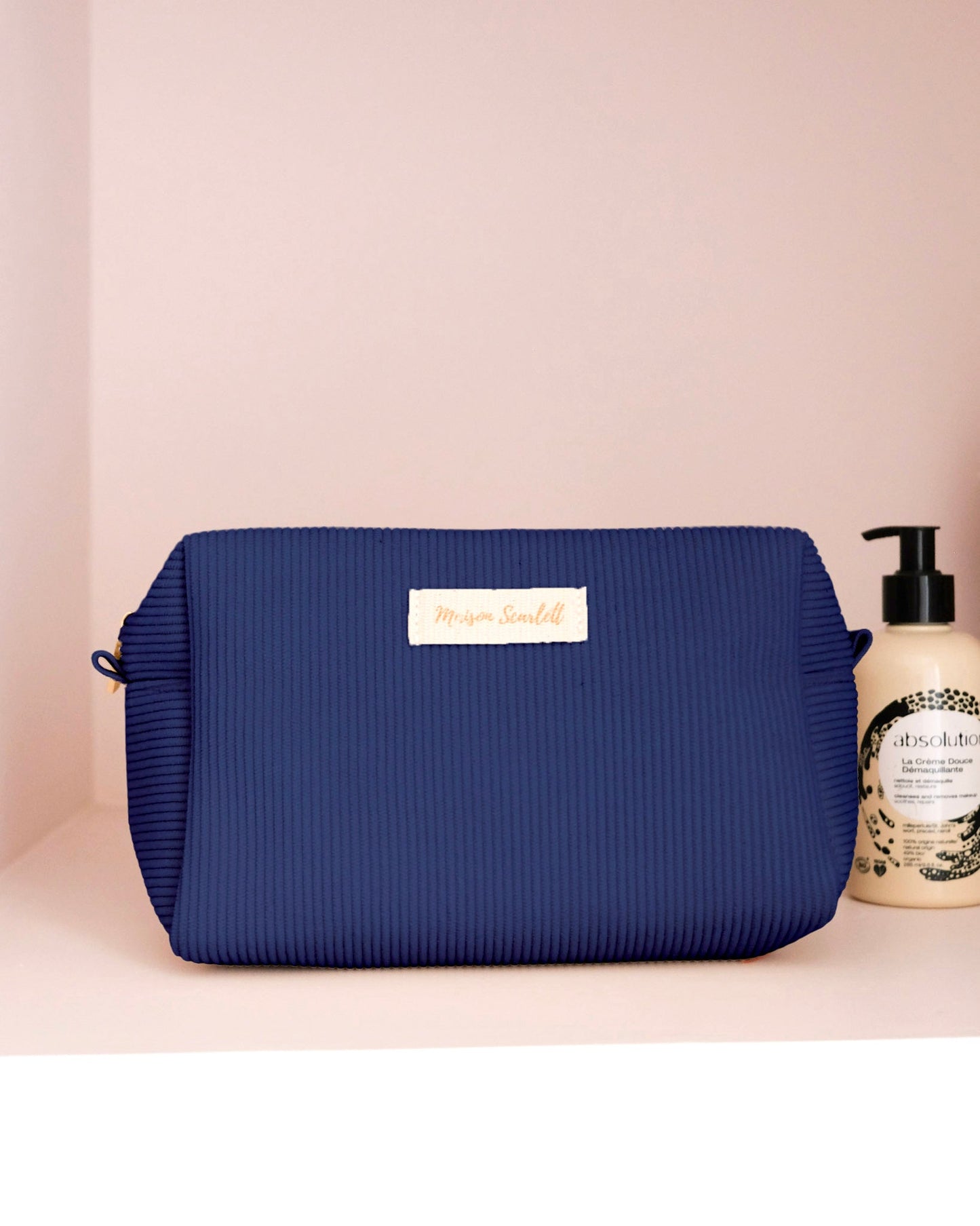 Trousse de toilette Charlotte Maison Scarlett, Grande taille, Bleu marine, trousse de maquillage. 