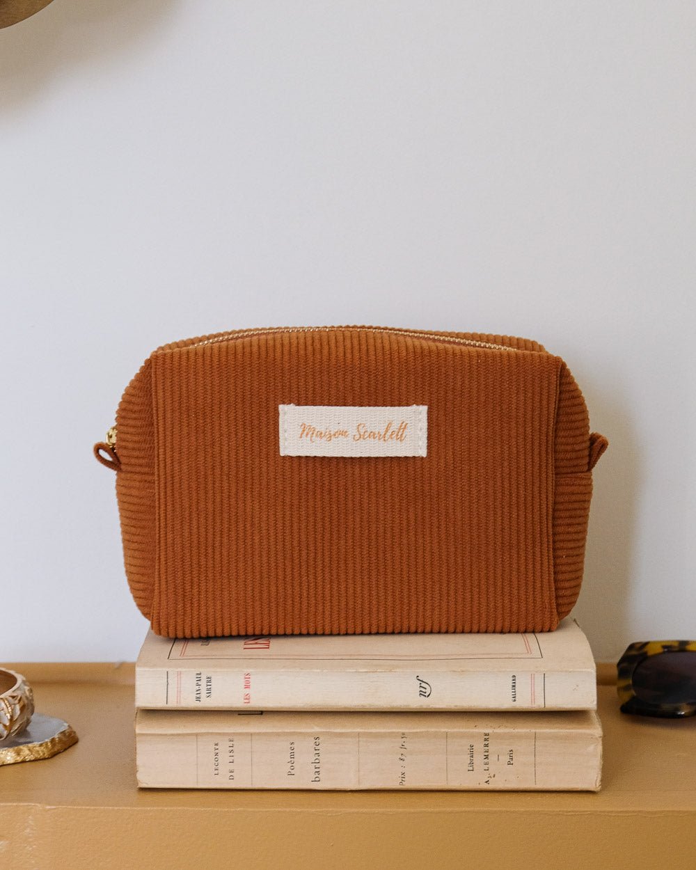 Trousse de toilette Charlotte Maison Scarlett, Petite taille, Camel, trousse de maquillage. 