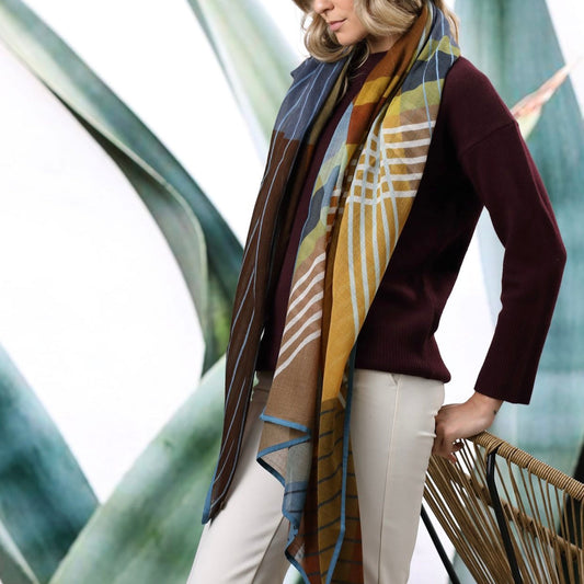 Foulard Zelda moutarde de la marque Shalls Barcelona, 100% Laine, 100 x 180 cm