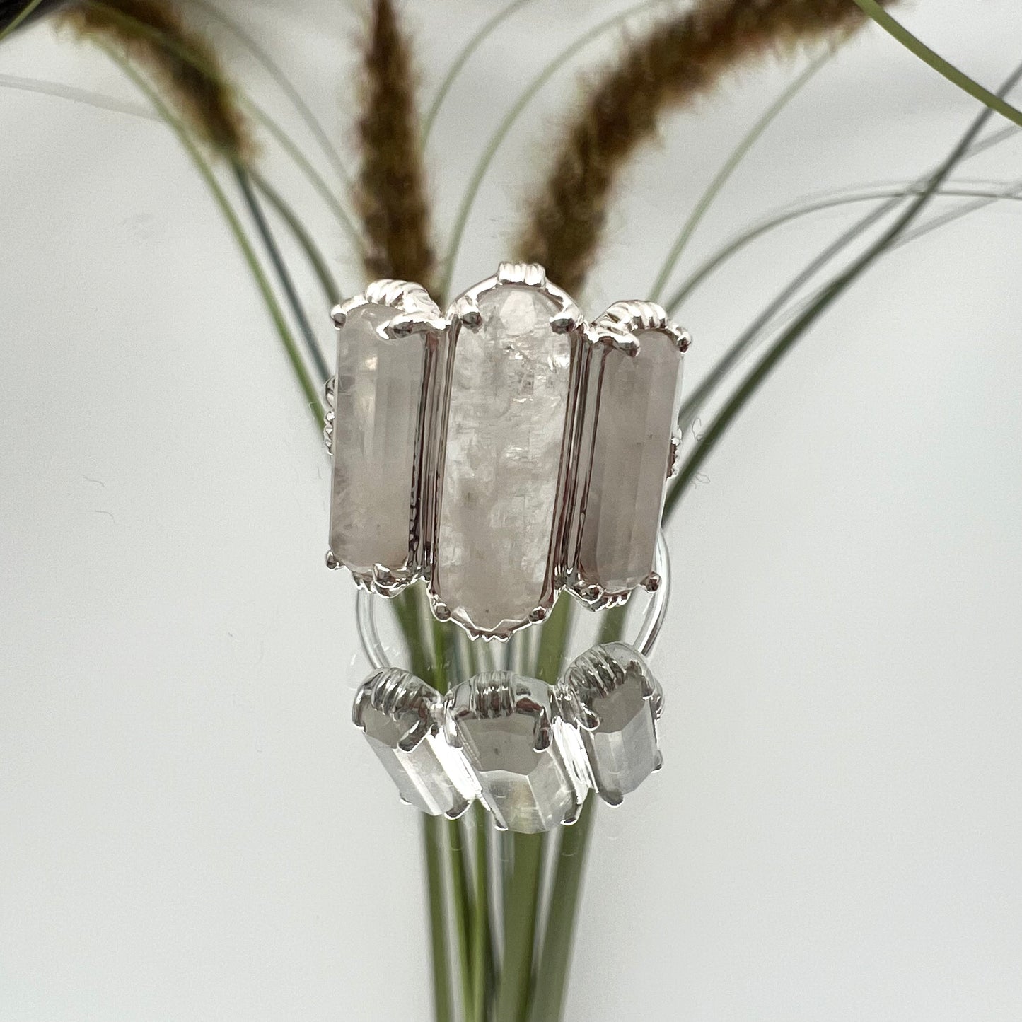 bague réglable 3 barrettes argent labradorite blanche