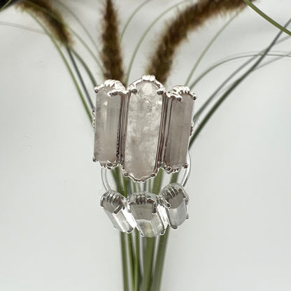 bague réglable 3 barrettes argent labradorite blanche