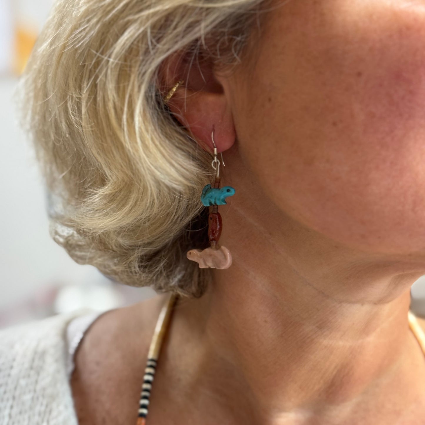 boucles d'oreilles fetiches bleu-marron-beige harpo