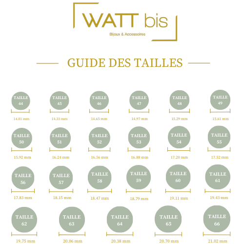 Guide des tailles bagues et colliers WATT BIS